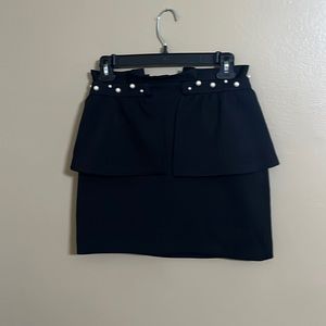 Zara Black  Slimming Mini Skirt with Pearl Beads Detail Sz S